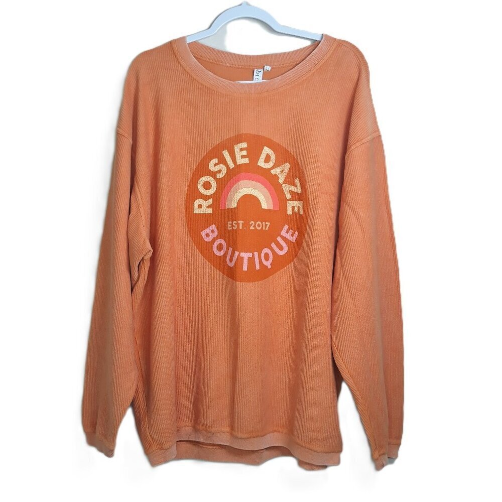Rosie Daze Corded Cotton Relaxed Fit Drop Shoulder Orange Sweatshirt XL